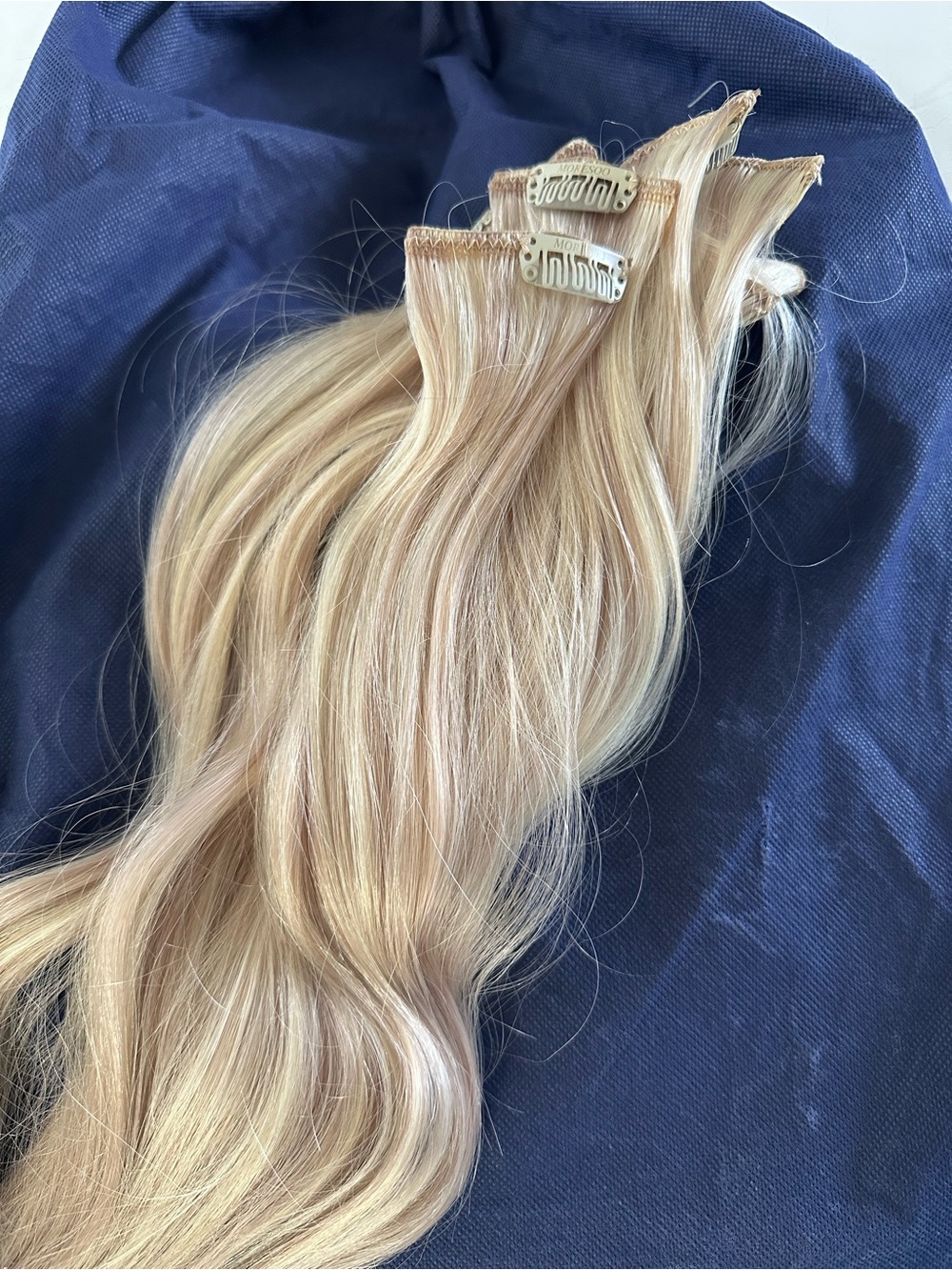Moresoo Real Human Hair Clip-in Extensions 20" 120g 7 piece set Ash Blonde - Picture 5 of 9